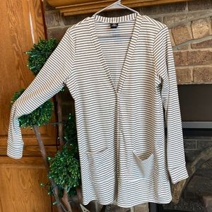 Agnes and Dora cardigan with grey and white stripes. Size Large NWOT